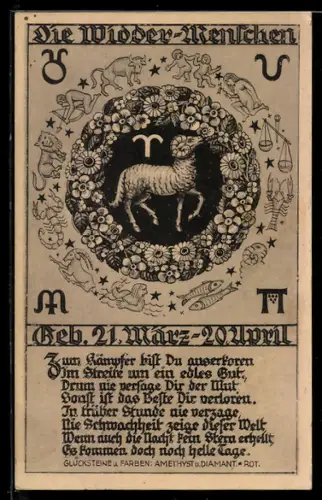 AK Die Widder-Menschen, Sternzeichen, Spruch
