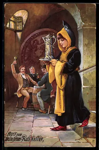 Künstler-AK München, Münchner Kindl im Münchner Ratskeller