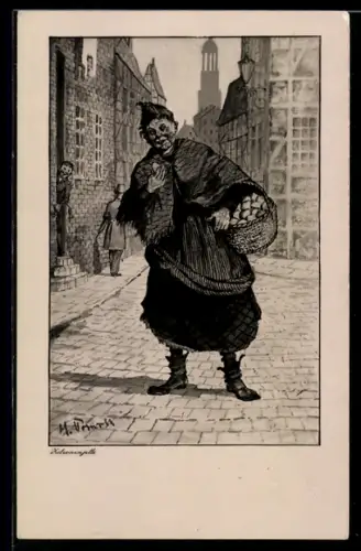 AK Frau mit einem Korb mit Eiern, Händlerin