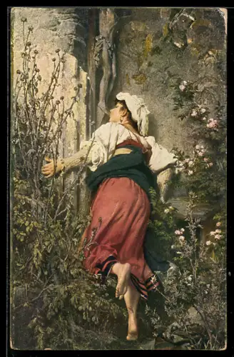 AK Römische Pilgerin ein Kruzifix küssend