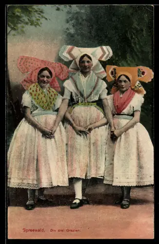 AK Spreewald, Die drei Grazien, Frauen in Tracht