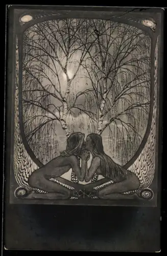 Künstler-AK Fidus: Birkenmärchen mit Kuss