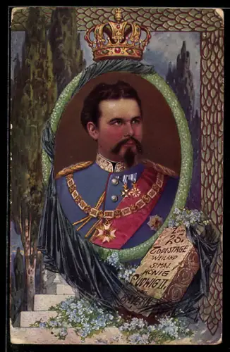 AK 25. Todestag von König Ludwig II. von Bayern, Porträt in Uniform