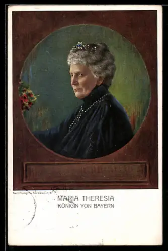 AK Portrait Königin Maria Therese von Bayern im schwarzen Kleid