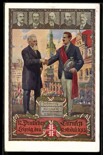 AK Leipzig, 12. Deutsches Turnfest 1913, Männer geben sich die Hand