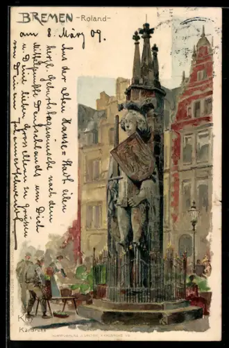Künstler-AK Heinrich Kley: Bremen, Roland auf dem Marktplatz