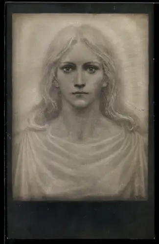 Künstler-AK Fidus: Lotoskönogin, Portrait einer jungen Frau im weissen Gewand