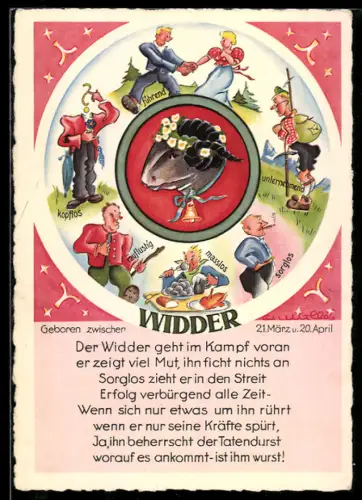 Künstler-AK Der Widder geht im Kampf voran..., Sternzeichen, Horoskpo, Astrologie