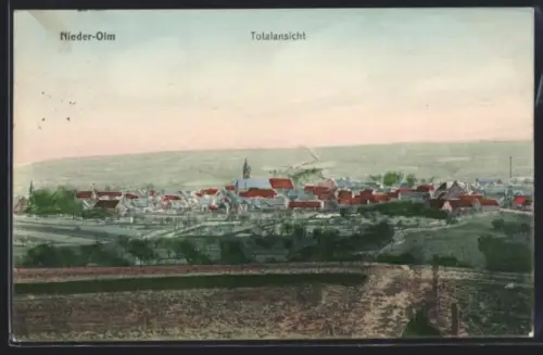 AK Nieder-Olm, Totalansicht mit Kirche und Umgebung