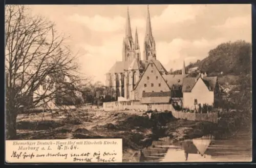 AK Marburg a. L., Blick auf Ehemaliger Deutsch-Haus Hof mit Elisabeth-Kirche