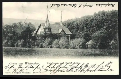 AK Wiesbaden, Waldhäuschen mit angrenzendem Wald