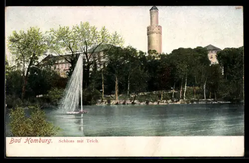 AK Bad Homburg, Schloss mit Teich