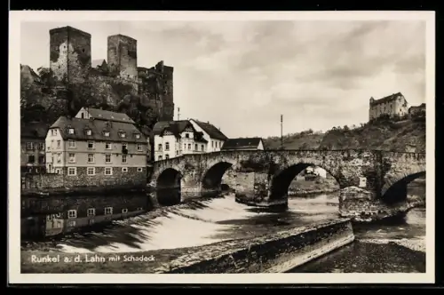AK Runkel a. d. Lahn, Lahnbrücke, Burg Schadeck