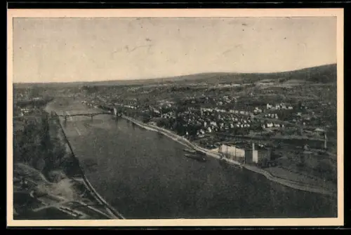 AK Koblenz-Horchheim, Rheinansicht mit Brücke und Uferbebauung