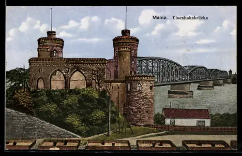 AK Mainz, Eisenbahnbrücke