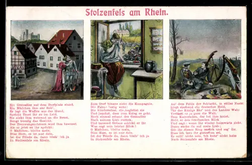 AK Stolzenfels am Rhein, Dorfplatz, Kompagnie, Schlachtfeld