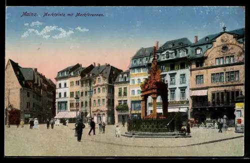 AK Mainz, Marktplatz mit Marktbrunnen