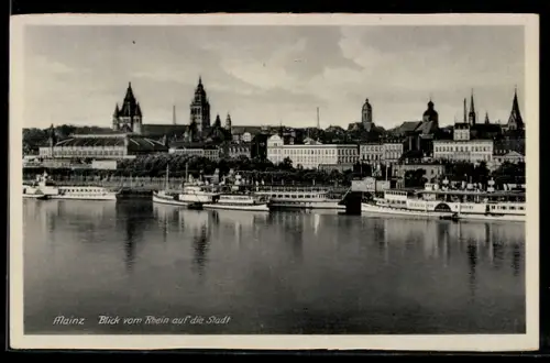 AK Mainz, Blick vom Rhein auf die Stadt