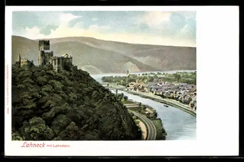 AK Lahnstein, Burg Lahneck, Flusslandschaft