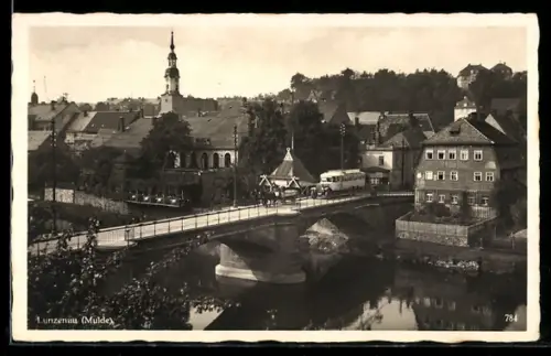 AK Lunzenau /Mulde, Brücke, Kirche, Stadtansicht