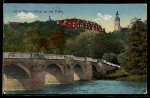 AK Wechselburg, Schloss an der Mulde mit Brücke