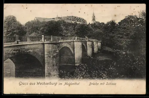 AK Wechselburg im Muldenthal, Brücke mit Schloss