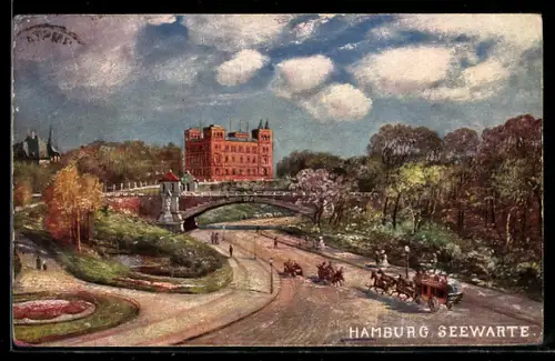 Künstler-AK Hamburg-St.Pauli, Partie an der Seewarte