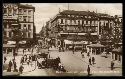 AK Berlin, Unter den Linden, Ecke Friedrichstr. mit Victoria-Café