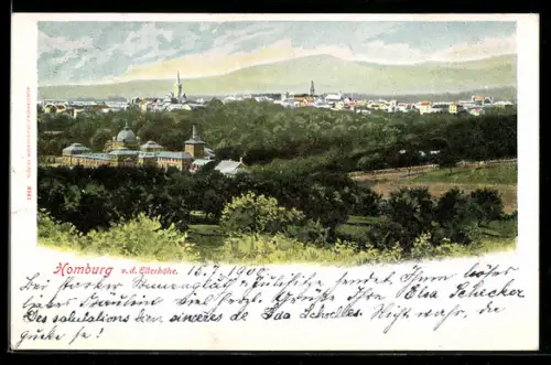 Künstler-AK Homburg v. d. Höhe, Totalansicht mit Wald