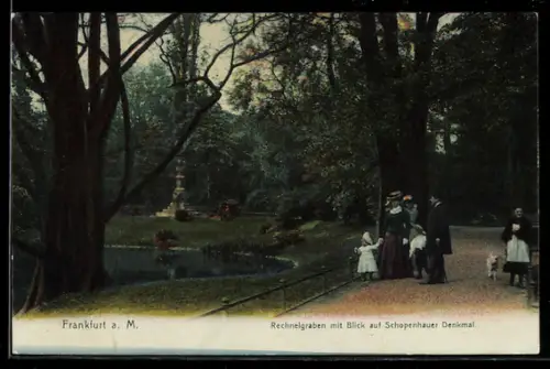 AK Frankfurt a. M., Partie am Rechneigraben mit Blick auf Schopenhauer-Denkmal