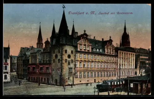 AK Alt-Frankfurt, Saalhof mit Rententurm und Strassenpartie