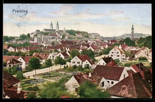 AK Freising, Teilansicht mit Strassenpartie