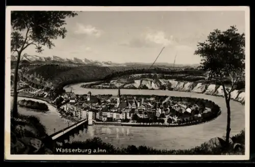 AK Wasserburg a. Inn, Totalansicht mit umgebendem Fluss