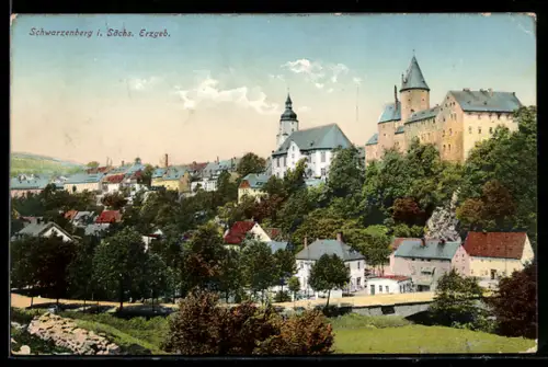 AK Schwarzenberg i. Erzgeb., Teilansicht mit Burg