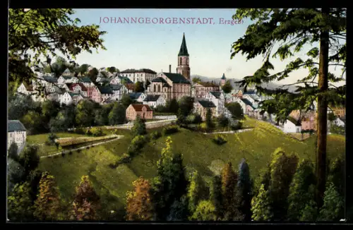 AK Johanngeorgenstadt, Teilansicht mit Kirche