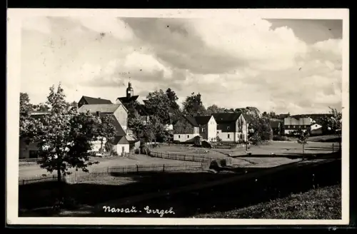 AK Nassau /Erzgeb., Teilnaischt mit Kirchturm und Bäumen