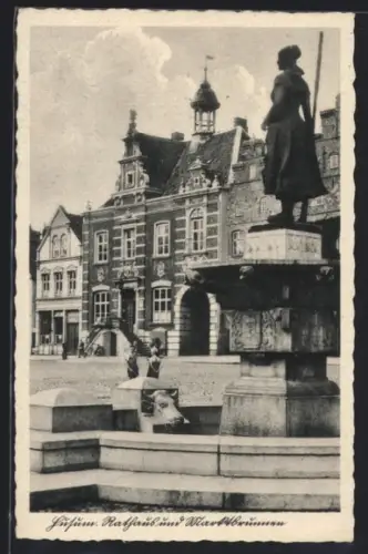 AK Husum, Rathaus und Marktbrunnen