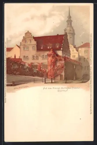 Lithographie Dresden, Hof des Königl. Schlosses, Stallhof