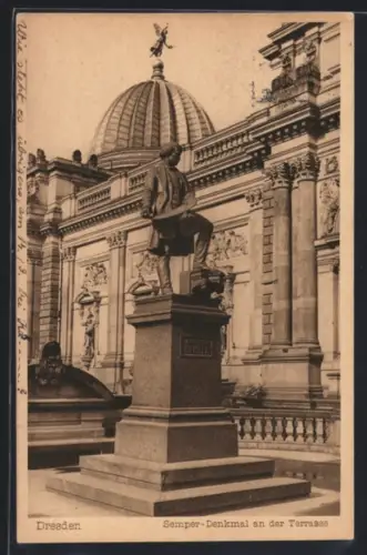 AK Dresden, Semper-Denkmal an der Terrasse