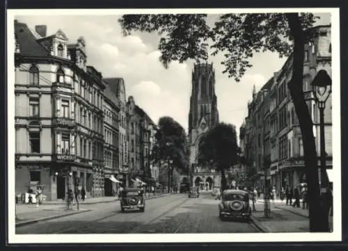 AK Köln-Neustadt, Neusser Strasse mit Blick zur Agnes-Kirche, 1950