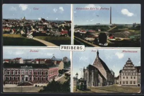 AK Freiberg, Halsbrücker Esse, Postamt, Dom, Albertmuseum