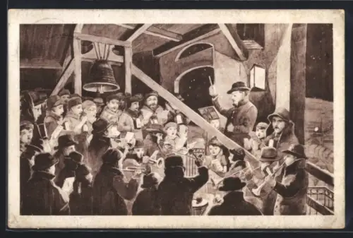 AK Schneeberg /Erzgebirge, Turmsingen auf dem Turm der St. Wolfgangskirche