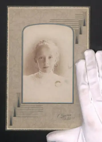 Fotografie F. Sustek, Chicago, IL, Portrait eines jungen Mädchens im weissen Kleid