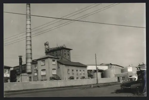 Fotografie unbekannter Fotograf, Ansicht Zörbig, Zörbig VEB Ogis, Industriegebäude mit Schornstein