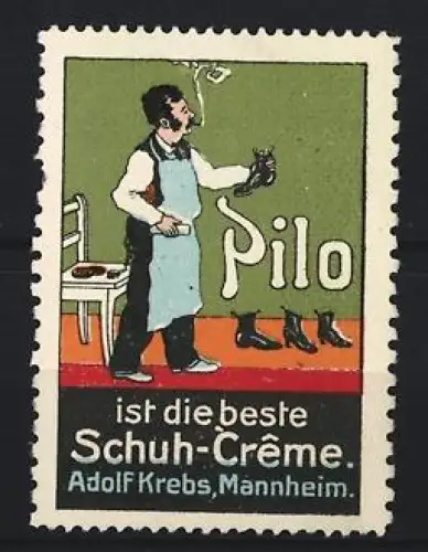 Reklamemarke Mannheim, Adolf Krebs, Pilo Schuh-Crème, Mann mit Schuhen