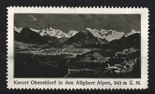 Reklamemarke Oberstdorf, Kurort in den Allgäuer Alpen, Bergpanorama