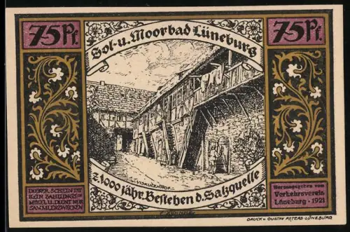 Notgeld Lüneburg 1921, 75 Pf, Salzquelle-Jubiläum und Kope-Verbrennungsszene