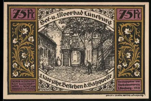Notgeld Lüneburg 1921, 75 Pf, Salzquelle und Sülfmeisterzeit-Motive