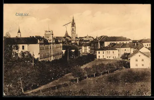 AK Tschaslau / Caslav, Totalansicht mit Turm