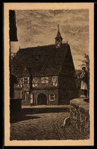 Künstler-AK Grossheubach, Rathaus